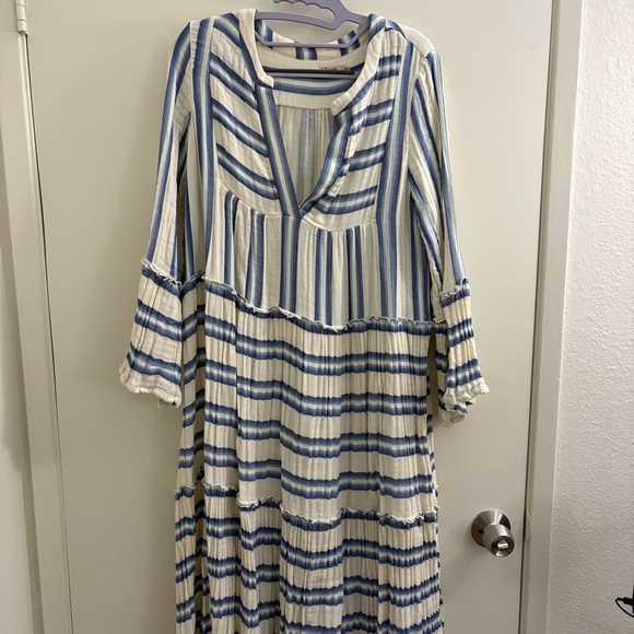 Faherty Dream Gauze Vida Midi Dress Blue Baja Color Organic Cotton Coastal Med - Picture 2 of 14